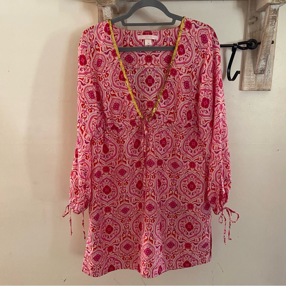 Y2K Victoria's Secret silk sequin trim tunic mini dress